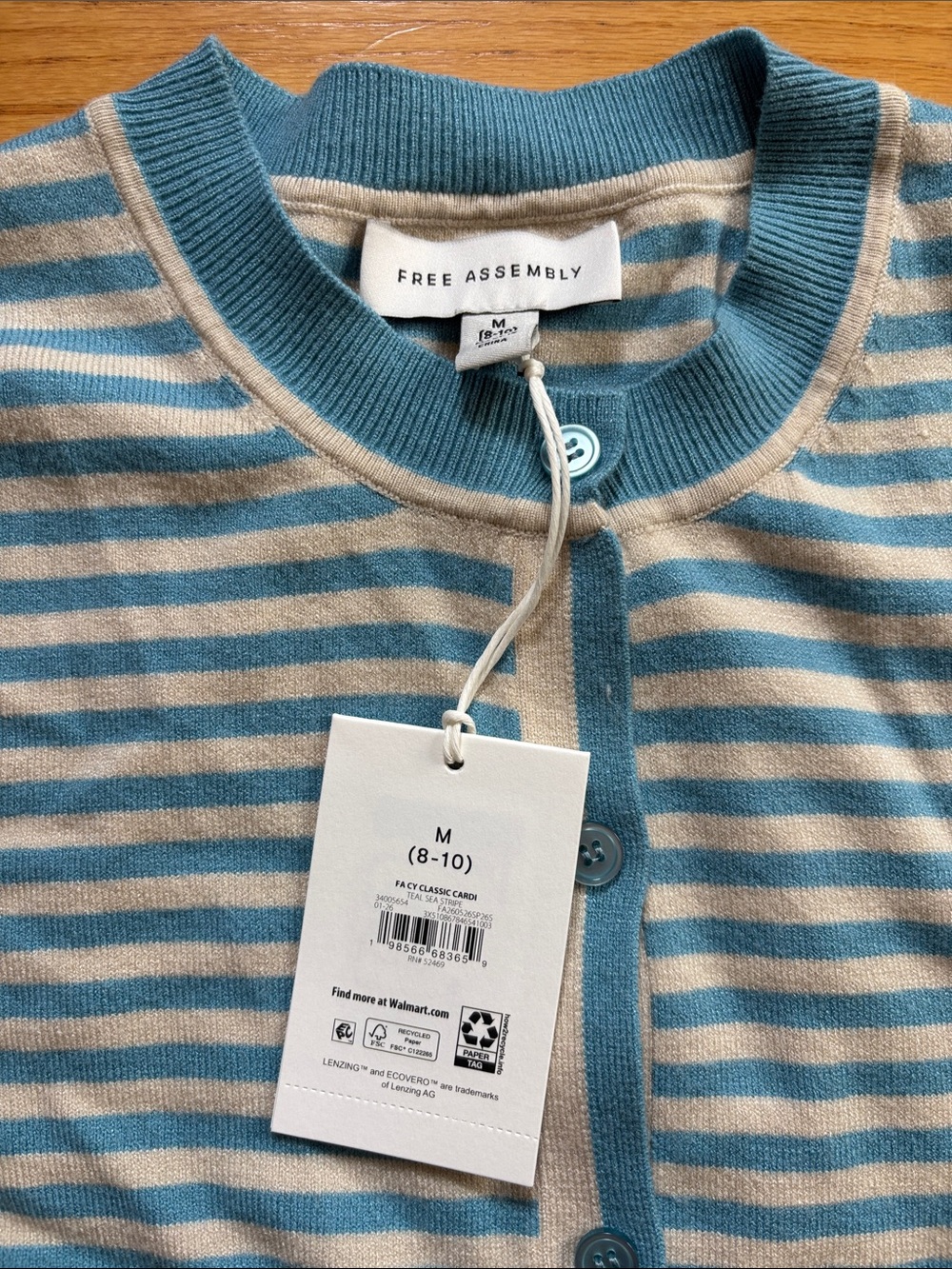 Free Assembly Blue and Cream Striped Crewneck Button-Front Sweater - Picture 2 of 3